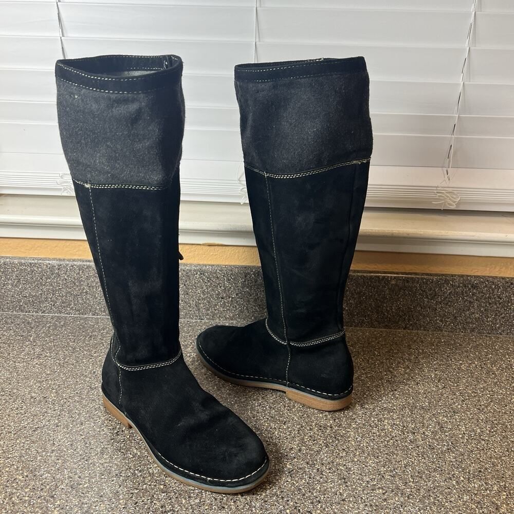 Hush Puppies Suede Zip Knee High Boots Moccasin Style Black Womens Size 7 M Flat